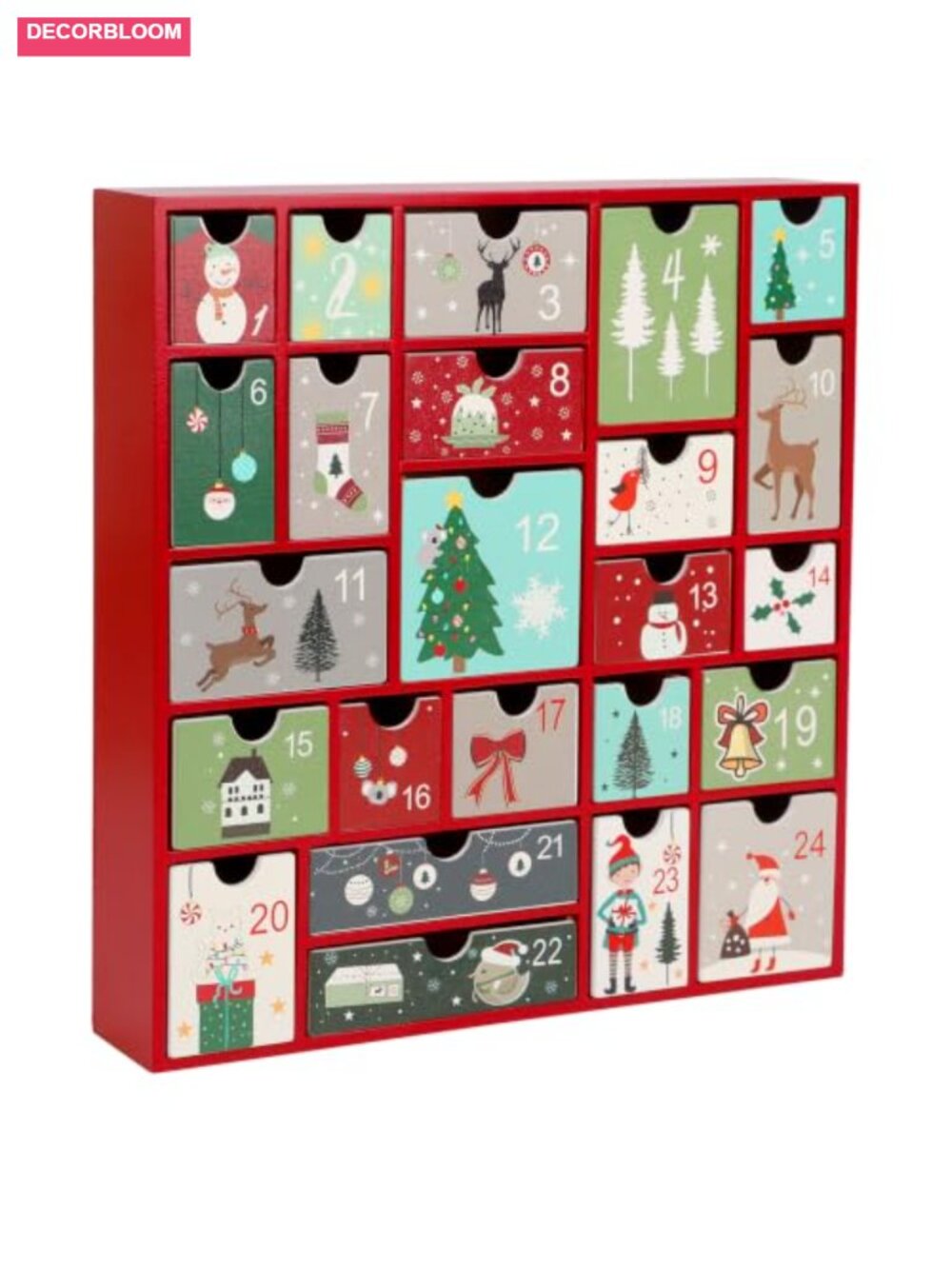 Wooden Advent Calendar 24 Drawer Christmas Countdown Tabletop Décor